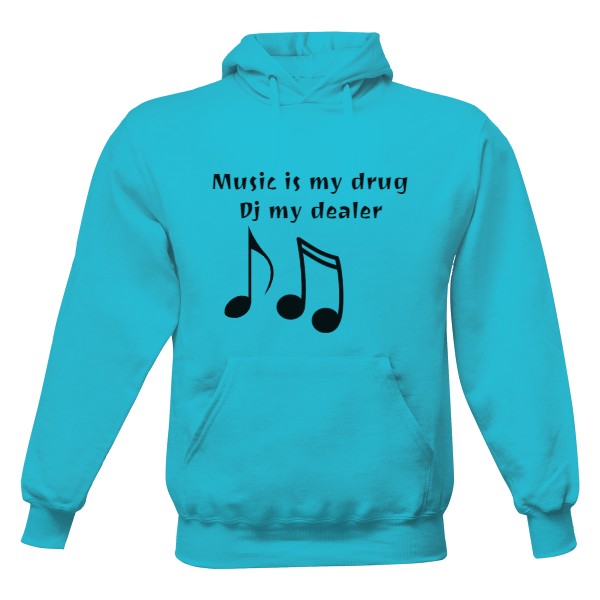 Pánská mikina s kapucí Just Hoods s potiskem Music is my drug dj my dealer